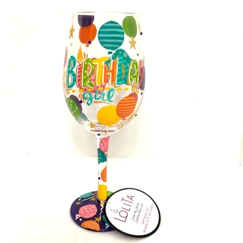 Lolita Wine Glass Birthday Girl Bonne‎ Fete Ma Chere Goblet & Recipe 15 oz
